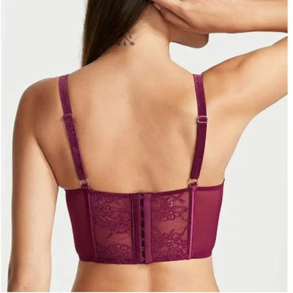 Victoria's Secret Corset Bra Top in Peony Trellis Maroon Red Floral Bows Medium - Picture 2 of 8